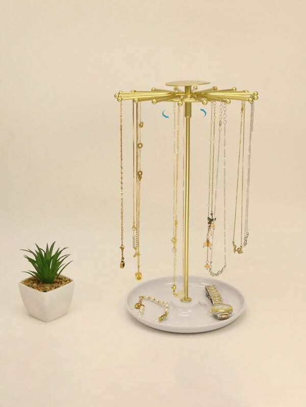 1 szt. Stylowy, obrotowy metalowy stojak na biżuterię z podstawą, elegancki organizer na naszyjniki i ekspozytor na zegarki, idealny na prezenty świąteczne, Święto Dziękczynienia, obchody Nowego Roku i niespodzianki walentynkowe, idealny do użytku domowego i detalicznego, wzbogaci Twoją przestrzeń o funkcjonalną elegancję i design