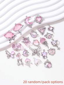 10/20pcs Random Styles Romantic Pink Pendants Collection - Heart, Moon, Bow-Knot, DIY Jewelry Accessories Valentines - Pink - View 10