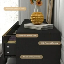 Dresser For Bedroom, Modern 7 Drawer Dresser With High Gloss Drawers, 55 Inch Large Wood Chest Of Drawer Handle Free, Long Dresser For Bedroom, Living Room, Entryway, Hallway - 黑色 - 查看 5