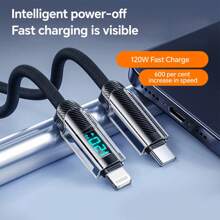 智能数字显示 USB-C 转 Lightning 快速充电线，尼龙编织同步线，兼容 13/12/11 系列并兼容 iPad，兼容 高速数据传输和充电 - 黑色 - 查看 4