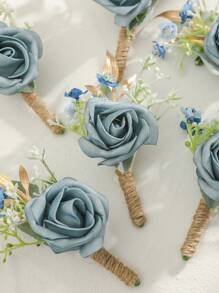 6pcs Rose Flower With Green Plant Romantic Floral Brooch Set, Suitable For Wedding Decor, Events, Formal Parties Valentine's Day