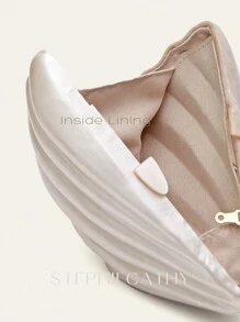 STEPHIECATHY Túi cầm tay hình vỏ sò Acrylic sang trọng CEZIRA có khóa nam châm bằng kim loại, dây dài đeo chéo, ví buổi tối thanh lịch cho phụ nữ, quà tặng tiệc tùng, hẹn hò, đi chơi, ví vỏ sò thanh lịch, hoàn hảo cho tiệc cưới, tiệc tối & tiệc chiêu đãi, váy cưới, trang phục trang trọng, váy dạ hội, trang phục sinh nhật - Màu be - Xem 3