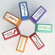 Bộ tem 7 chiếc dành cho giáo viên bao gồm lớp học, giáo viên, chữ ký phụ huynh và tem trả lại có khay, đồ dùng học tập - Nhiều màu - Xem 7