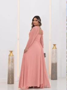 Long Sleeve Prom Bridesmaid Dress Without Shine Up To Plus Size - Rusty Rose - View 2