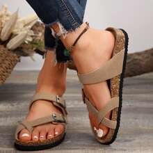 Women's Cork Footbed Sandal With Adjustable Buckle,Comfortable Summer Beach Sandals