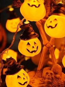 1 件万圣节南瓜灯串 1.5 米/3 米/6 米，电池供电照明氛围灯巫师帽南瓜头灯装饰万圣节户外室内派对 - 彩色 - 查看 8