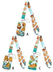 1 件可爱水豚卡通全印花挂绳，适合医生、护士、学生、教师证件夹，可作为礼物或日常使用 - 彩色 - 查看 10