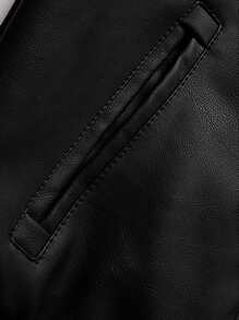 男士舒适新款连帽夹克，仿两件式PU外套，时尚运动健身露营摇滚新款组合皮革 - 黑色 - 查看 6