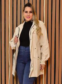PLUS SIZE BENGALINE JACKET WINTER OVERCOATER PLUS SIZE CUSTOM CUFF CUFF MODEL PARKA COAT - Beige - View 2