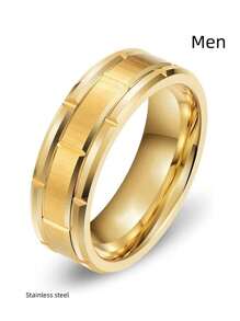 1 件奢华金色方晶锆石女士戒指套装和 1 件不锈钢男士戒指，情侣戒指，结婚珠宝礼物 - 金色 - 查看 20