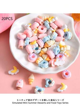 20pcs Random Miniature Summer Dessert Food Toys Diy Material Summer, School