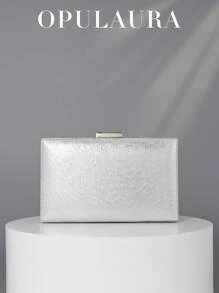 OpulAura European And American Ladies' Fashionable Glitter Box-Shaped Evening Bag Banquet Bag Square Bag Chain Crossbody Bag Luxury Evening Dress Bag Clutch Bag Suitable For Dance Matching, Party, Cocktail Party, Birthday Party Matching Dress, As A Birthday Gift, Bridal Handbag, Wedding Handbag - Silver - View 4