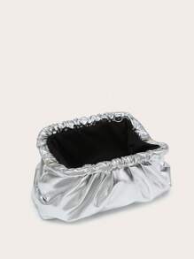 Women's Solid Color PU Pleated Cloud Bag, Retro Style, Large Capacity, Fashionable, Suitable For Outings And Shopping - Silver - View 5