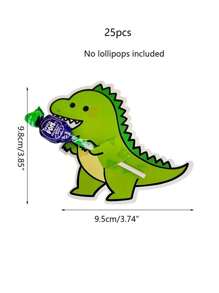 25pcs Dinosaur Lollipop Decoration Paper Card Diy Decorative Card(No Lollipops Included) - Green - View 3