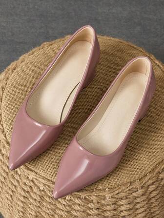 Women's Fashion Green Pointy Toe Low Vamp Texture Apricot Pumps For Holiday, Travel, Outdoor, Retro Casual, Versatile, Sophisticated Style In Red, Yellow, Black