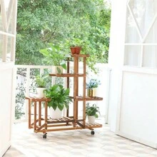 UNHO Plant Stand With Wheels: 6 Tiered Wooden Shelf Rolling Storage Rack Holder For Patio Garden Livingroom Balcony Yard Indoor Outdoor Display Potted Flowers Succulents Herbs - Màu Khaki - Xem 8