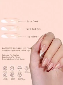 150 片法式凝胶指甲 - 裸色法式尖头按压指甲、短方形指甲片、软凝胶假指甲、丙烯酸指甲延长可浸泡指甲用品 - 彩色 - 查看 6