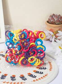 100Pcs Girls Elastic Hair Bands Colorful Nylon Small Headband For Teen Ponytail Holder Scrunchie Teen Hair Accessories - Multicolor - View 3