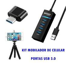 Complete Mobilizer Kit Hub 4 USB 3.0 Ports For Cell Phone + OTG Type C Cable + Tripod Support Keyboard And Mouse Adapter For Smartphone - 黑色 - 查看 1