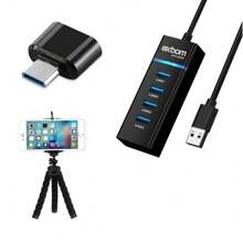 Complete Mobilizer Kit Hub 4 USB 3.0 Ports For Cell Phone + OTG Type C Cable + Tripod Support Keyboard And Mouse Adapter For Smartphone - 黑色 - 查看 3
