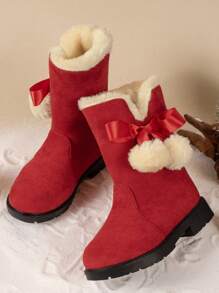Une paire de bottes de neige de Noël pour filles, nouvelles chaussures d'hiver pour enfants pour la nouvelle année, avec tricot ajouté en hiver, et chaussures d'hiver pour filles et bébés