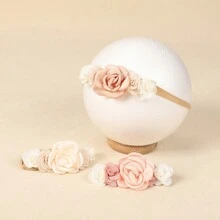 3pcs/Pack Baby Girls Soft & Stretchy Nylon Flower Headbands, Suitable For Newborns & Infants Photo Shoot - Mika Artificial Flower 3-piece Set - View 1