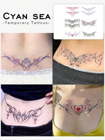 6pcs Waterproof & Sweat-Proof Non-Reflective Temporary Tattoo Sticker, Colorful Design For Stylish People To Stick On Waist And Abdomen