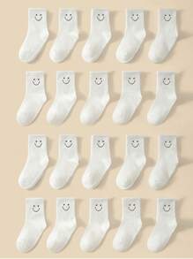 5 Pairs/set Children's Casual Style White Smile Face Pattern Comfortable Round Neck Socks, Suitable For Autumn And Winter Daily Wear - Black and White - View 22