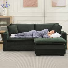 82.7" Cloud Couch Sectional Sofa, Modern 3 Seat L Shaped Couch With Ottoman & Cup Holder & USB Ports, Upholstered Corduroy Couch Comfy Couches For Living Room, Apartment - 綠色 - 查看 4