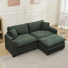 82.7" Cloud Couch Sectional Sofa, Modern 3 Seat L Shaped Couch With Ottoman & Cup Holder & USB Ports, Upholstered Corduroy Couch Comfy Couches For Living Room, Apartment - 綠色 - 查看 1