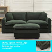 82.7" Cloud Couch Sectional Sofa, Modern 3 Seat L Shaped Couch With Ottoman & Cup Holder & USB Ports, Upholstered Corduroy Couch Comfy Couches For Living Room, Apartment - 綠色 - 查看 6