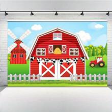1pc, Rustic Farmhouse Birthday Backdrop - Material, Red Barn Door Design, Farm Animals Theme, Western Cowboy Inspired, Photography Prop, Shower Party Decoration, Easy To Hang And Reusable, Christmas