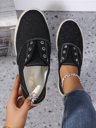 Women's Casual Non-Slip Canvas Durable Knit Breathable Flat Loafers