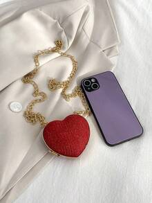 Fashionable Chain Strap Mini Heart-Shaped Evening Bag Valentines - Red - View 6