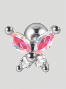 1PC Stainless Steel Cz Butterfly Ear Tragus Cartilage Turquoise Butterfly Lobe Helix Daith Earrings Piercing Body Jewelry - As Shown - View 14