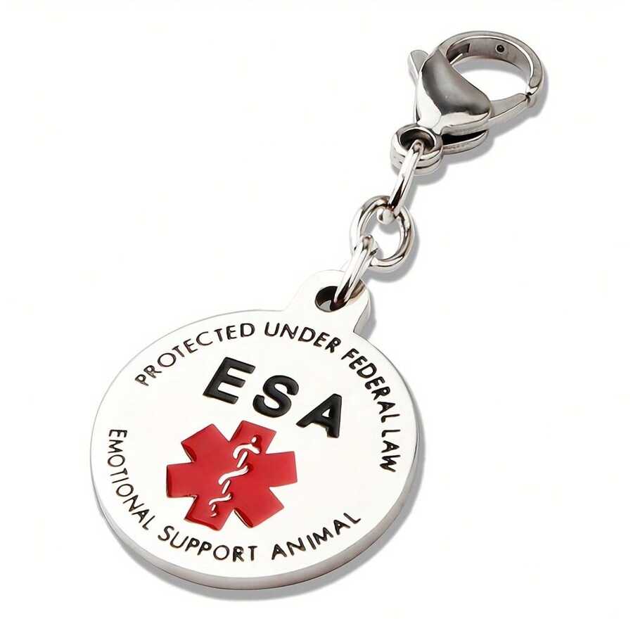 Small Emotional Support Animal ESA Tag Red Medical Alert Symbol 1 Inch ID Tag. Easily Switch Between Necklace Collars Harness And Vest - Silver - View 1