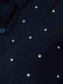 Women's Slim Long Sleeve Dress Shirt With Rhinestone Details - 藏蓝色 - 查看 6