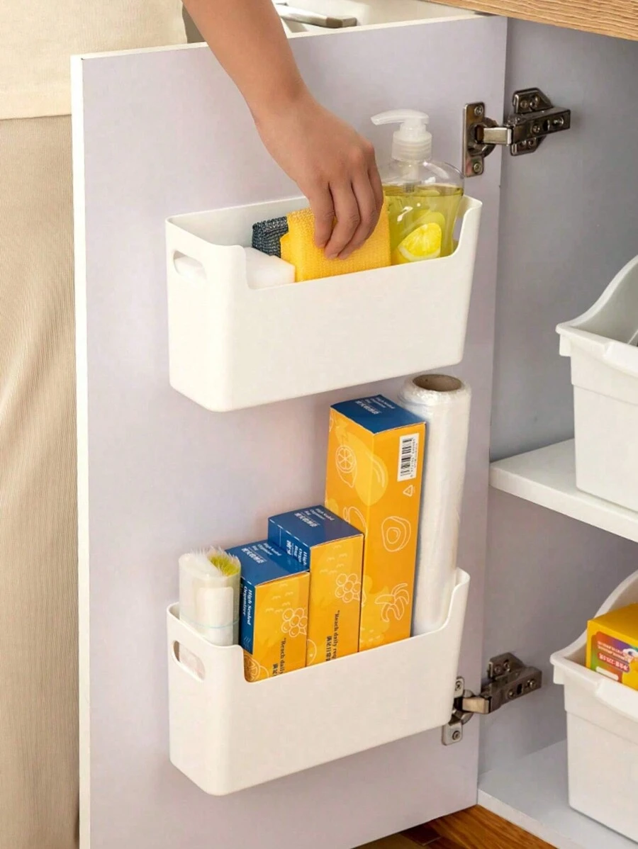 Hộp đựng đồ treo tường 1 chiếc có ngăn tủ tích hợp, không cần khoan, kèm giá đựng màng bọc thực phẩm, thích hợp cho cửa tủ, kệ, đựng đồ dùng, trang trí nhà cửa, tiệc tùng và Giáng sinh. - Nhiều màu - Xem 1