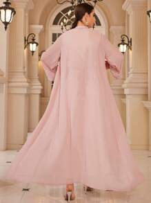 Women's Elegant Ribbon Patchwork Long Robe With Dress 2pcs Set - Pink - View 2