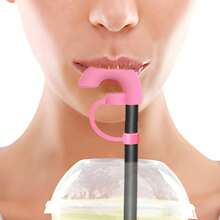 适用于玻璃杯的防皱吸管盖，带盖可重复使用硅胶吸管塞，侧吸设计，防唇纹，防止嘴部皱纹，10 毫米吸管附件，厨房用品，圣诞礼物，学校用品 - 粉紅色 - 查看 2