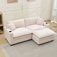 82.7" Cloud Couch Sectional Sofa, Modern 3 Seat L Shaped Couch With Ottoman & Cup Holder & USB Ports, Upholstered Corduroy Couch Comfy Couches For Living Room, Apartment - 米色 - 查看 1