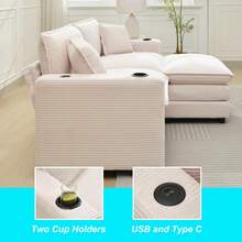 82.7" Cloud Couch Sectional Sofa, Modern 3 Seat L Shaped Couch With Ottoman & Cup Holder & USB Ports, Upholstered Corduroy Couch Comfy Couches For Living Room, Apartment - 米色 - 查看 5