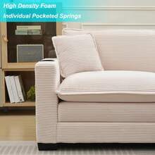 82.7" Cloud Couch Sectional Sofa, Modern 3 Seat L Shaped Couch With Ottoman & Cup Holder & USB Ports, Upholstered Corduroy Couch Comfy Couches For Living Room, Apartment - 米色 - 查看 3