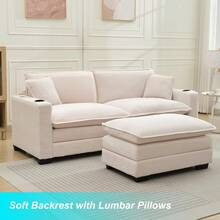 82.7" Cloud Couch Sectional Sofa, Modern 3 Seat L Shaped Couch With Ottoman & Cup Holder & USB Ports, Upholstered Corduroy Couch Comfy Couches For Living Room, Apartment - 米色 - 查看 7