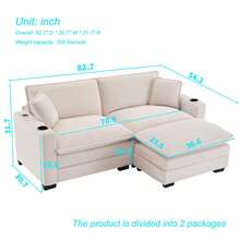 82.7" Cloud Couch Sectional Sofa, Modern 3 Seat L Shaped Couch With Ottoman & Cup Holder & USB Ports, Upholstered Corduroy Couch Comfy Couches For Living Room, Apartment - 米色 - 查看 2