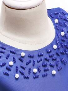 Young Girls' Solid Color Bow Tulle Satin Sleeveless Puffy Skirt, Elegant Formal Dress Suitable For Banquet And Party, Excluding Headband - Blue - View 6