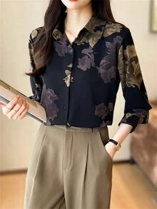 Women Floral Print Casual Long Sleeve Blouse,Long Sleeve Tops