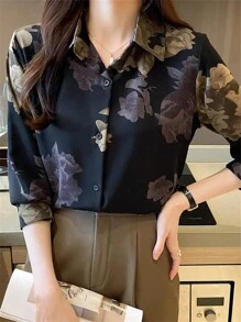 Women Floral Print Casual Long Sleeve Blouse,Long Sleeve Tops