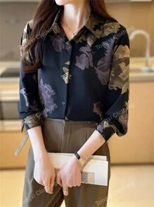 Women Floral Print Casual Long Sleeve Blouse,Long Sleeve Tops