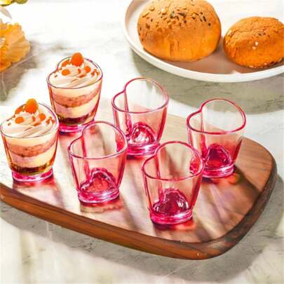 6/12 Pcs Pink Heart Shaped Shot Glasses Mini Cute Shot Glasses Tequila Pink Shot Cups For Espresso Soju Tequila Vodka Valentine'S Day Wedding Party